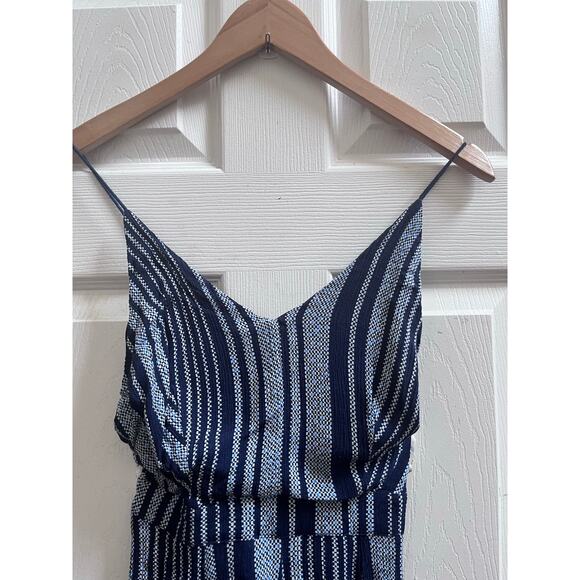 Lulus Suncrest Navy Blue Striped Backless Wide-Leg Jumpsuit Size XS Front Slit - Picture 7 of 15